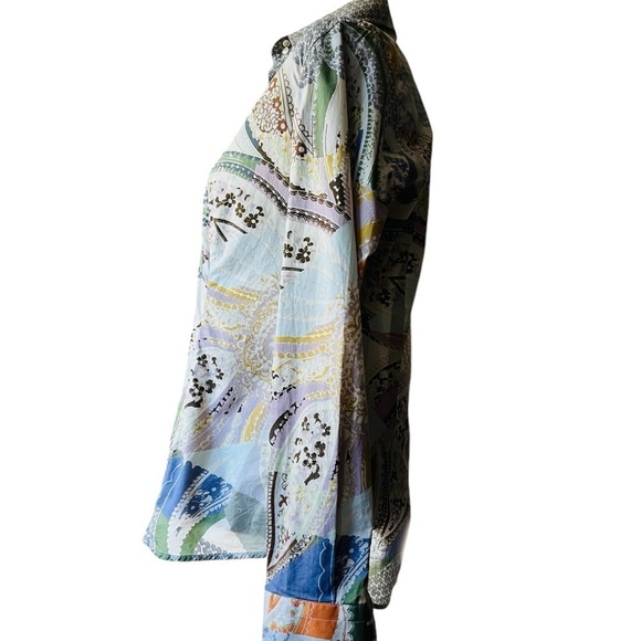 ETRO WOMEN’S GORGEOUS BUTTON DOWN BLOUSE SIZE 46 LIGHTWEIGHT COTTON ABSTRACT - Picture 3 of 12